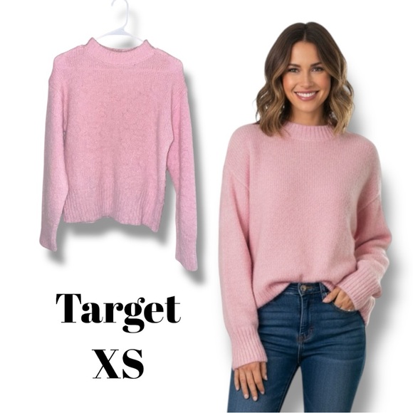 A New Day Target Pink Fuzzy Knit Crewneck Sweater Size XS Soft Barbiecore Cozy - Picture 11 of 16